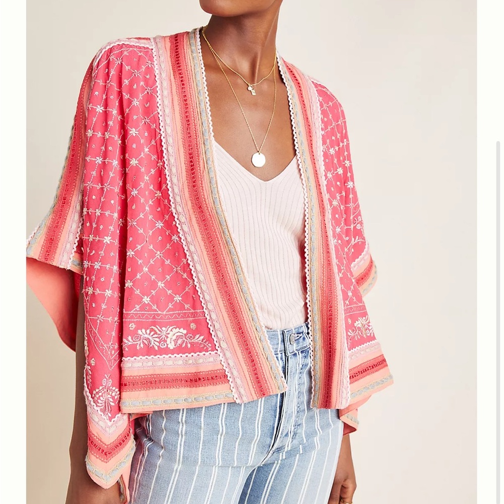 NWT Anthropologie Ornezia Embroidered Kimono